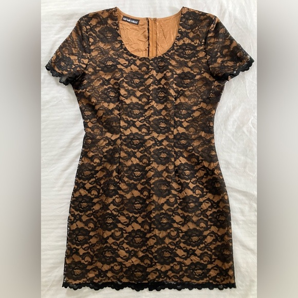 Women’s little black lace Dress - vintage look - lined with copper toned fabric - Picture 1 of 15